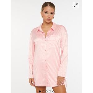 Savage X Fenti Pink Heavenly Satin Sleep Shirt Button Up Lace Up Sides Sz 2x